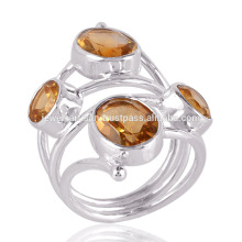 Citrine Gemstone 2 formas 925 plata esterlina bisel ajuste joyas anillo